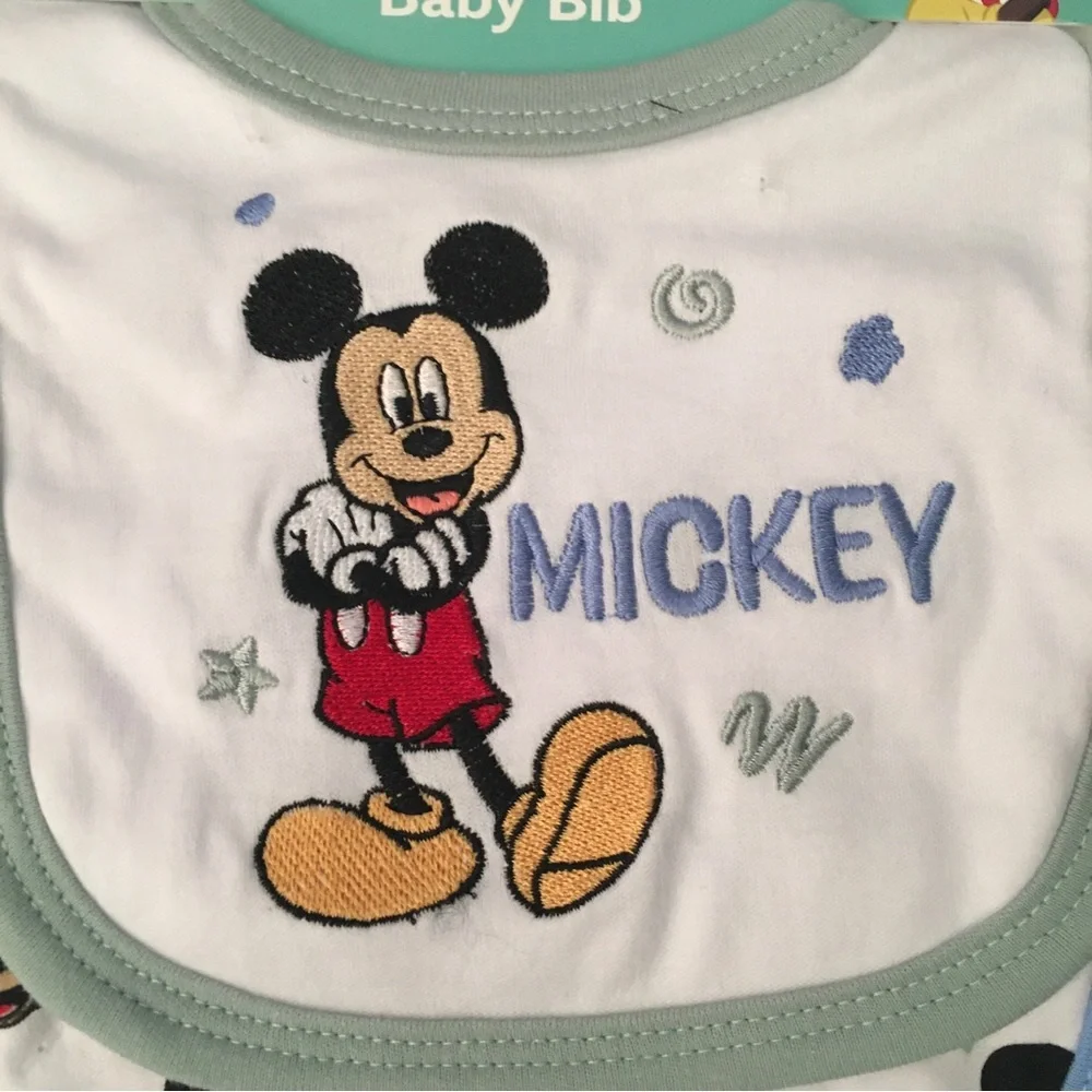 Disney Baby 4 Bibs Mickey Mouse Theme NEW Cotton Polyester